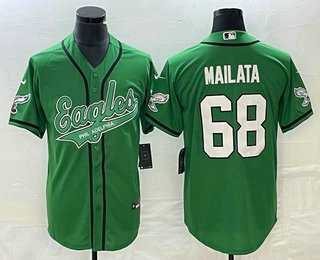 Mens Philadelphia Eagles #68 Jordan Mailata Green Cool Base Stitched Baseball Jersey